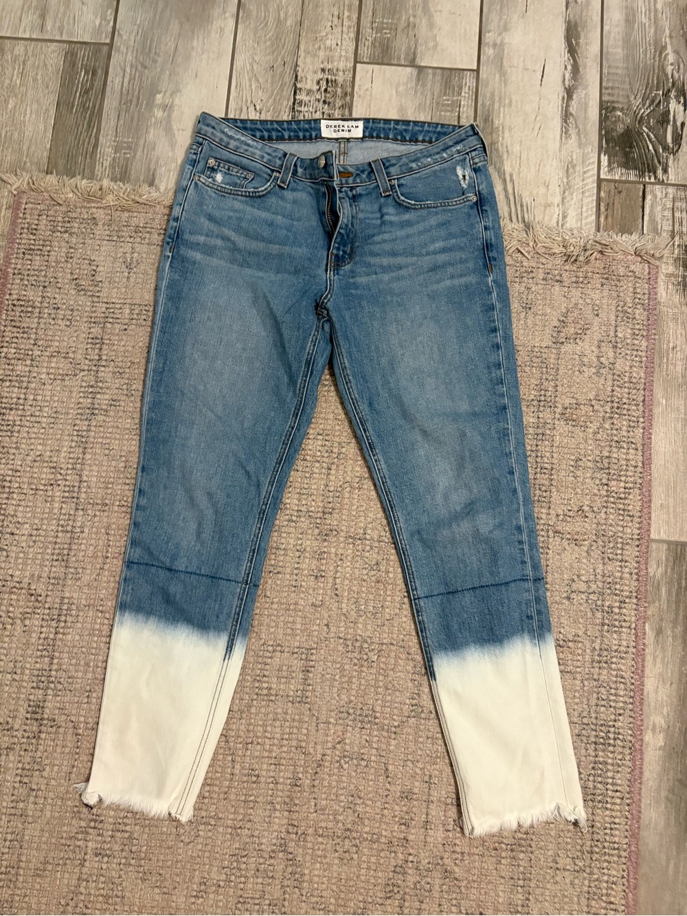 Derek Lam Blue and White Dip-Dye Cropped Jeans